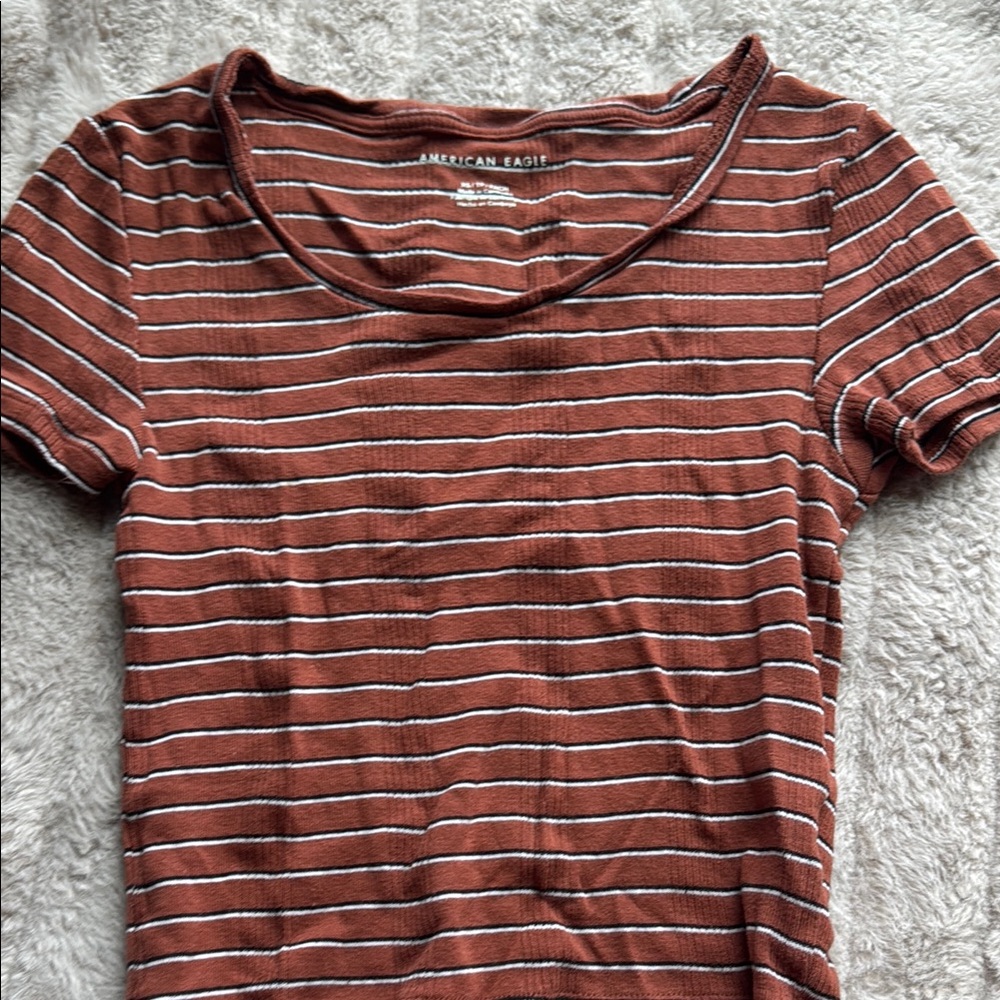 American Eagle Outfitters Brown and Orange Fitted Ribbed Tee
